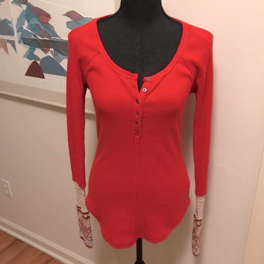 Free People Waffle Knit Henley Top Size S